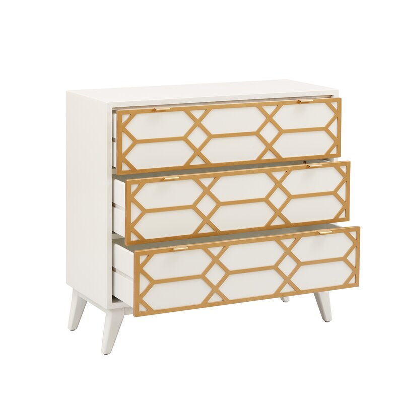 White Estelle 34'' Tall 3 Drawer Accent Chest Mid Century Modern Look