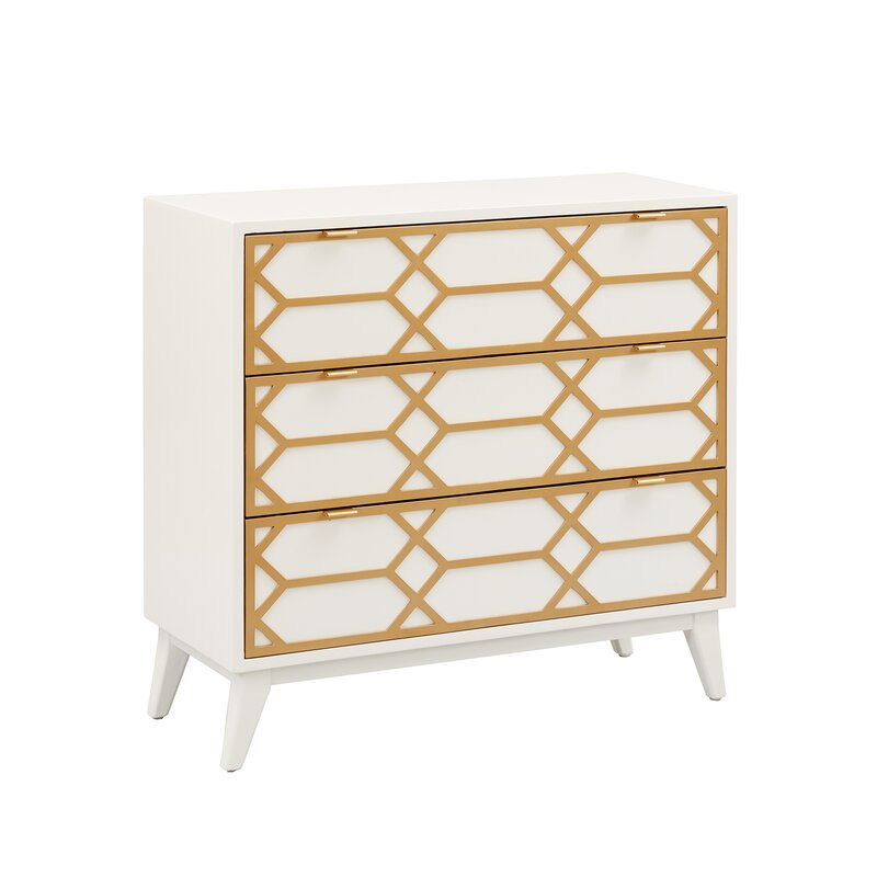 White Estelle 34'' Tall 3 Drawer Accent Chest Mid Century Modern Look