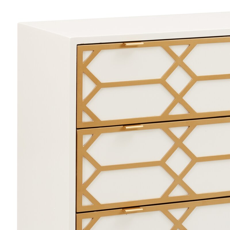 White Estelle 34'' Tall 3 Drawer Accent Chest Mid Century Modern Look