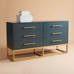 Teal 6 Drawer 56'' W Dresser Contemporary Dresser To Any Bedroom Designed with Substantial Brass Metal Hardware and Legs Six Drawers