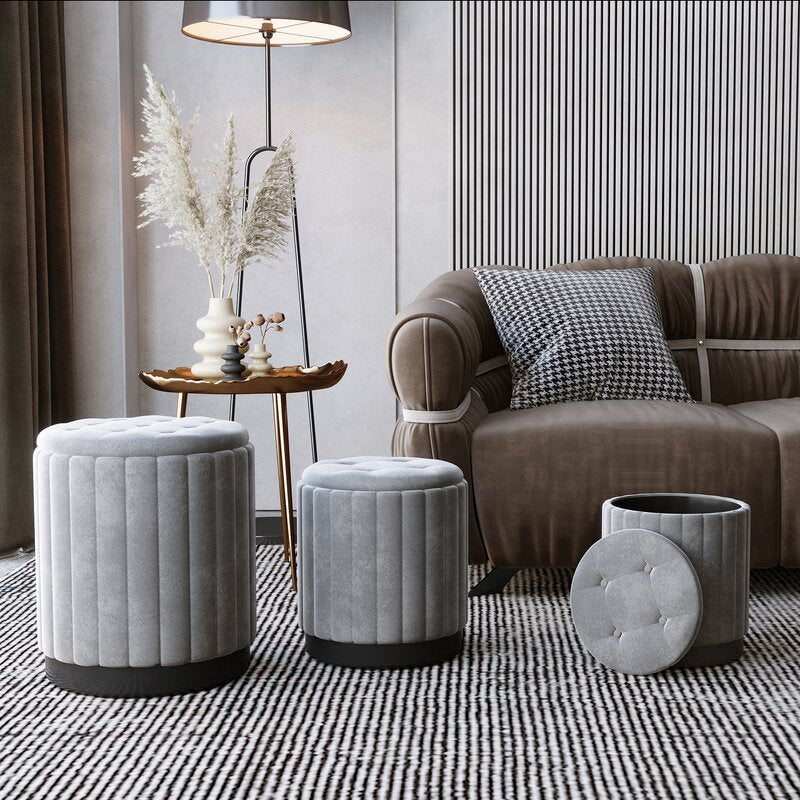 Etana Velvet Tufted Round Storage Ottoman with Storage Ample Space