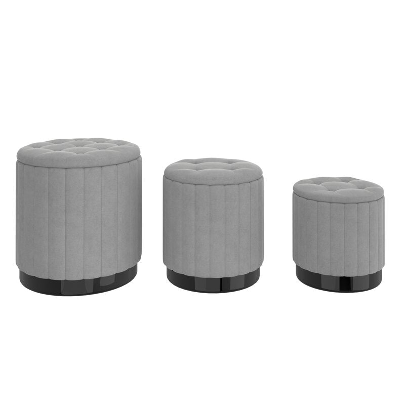 Etana Velvet Tufted Round Storage Ottoman with Storage Ample Space