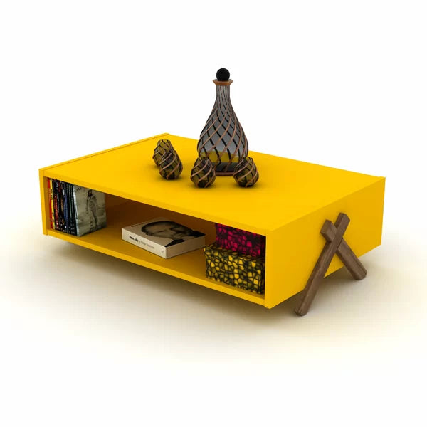 Yellow Etelvina Cross Legs Coffee Table with Storage modern Design