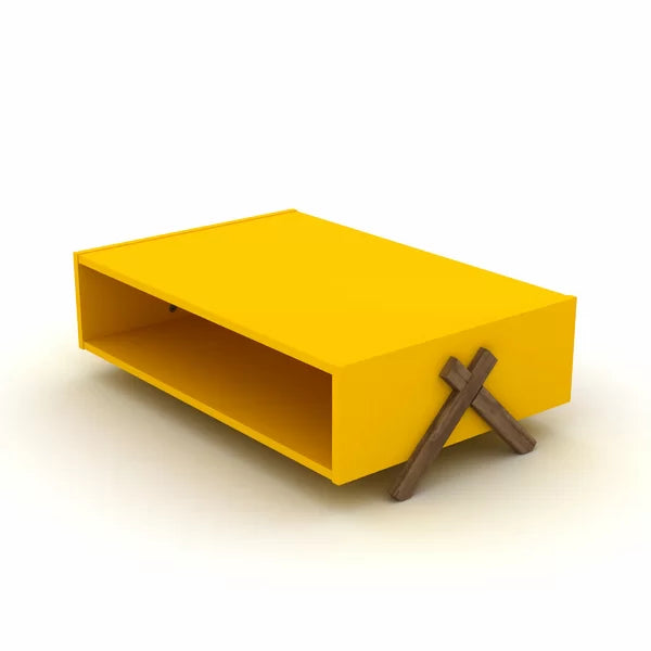 Yellow Etelvina Cross Legs Coffee Table with Storage modern Design