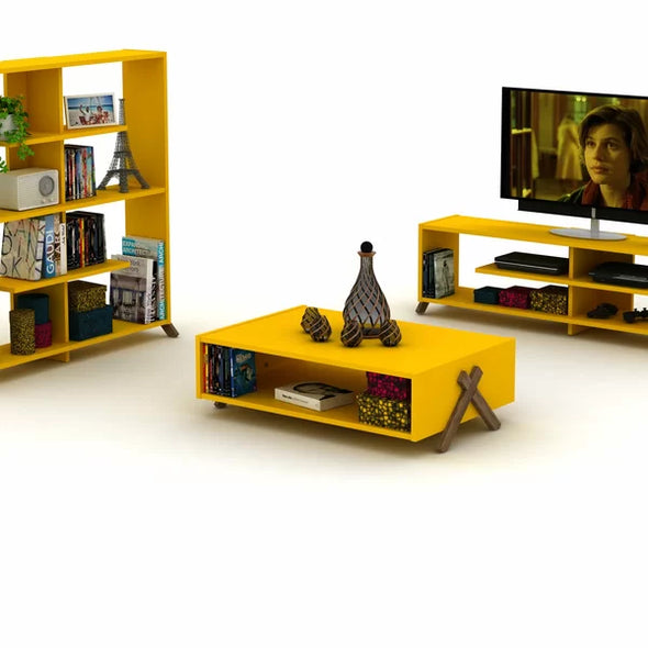 Yellow Etelvina Cross Legs Coffee Table with Storage modern Design