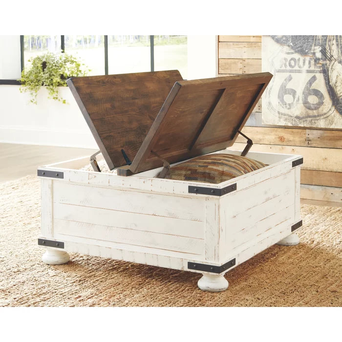 Coffee Table with Storage Rustic Farmhouse Heavy Distressing Solid Manufactured Wood
