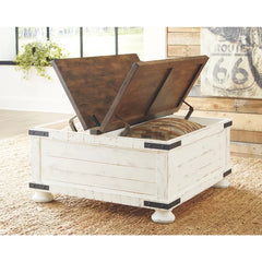 Coffee Table with Storage Rustic Farmhouse Heavy Distressing Solid Manufactured Wood