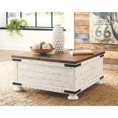 Coffee Table with Storage Rustic Farmhouse Heavy Distressing Solid Manufactured Wood