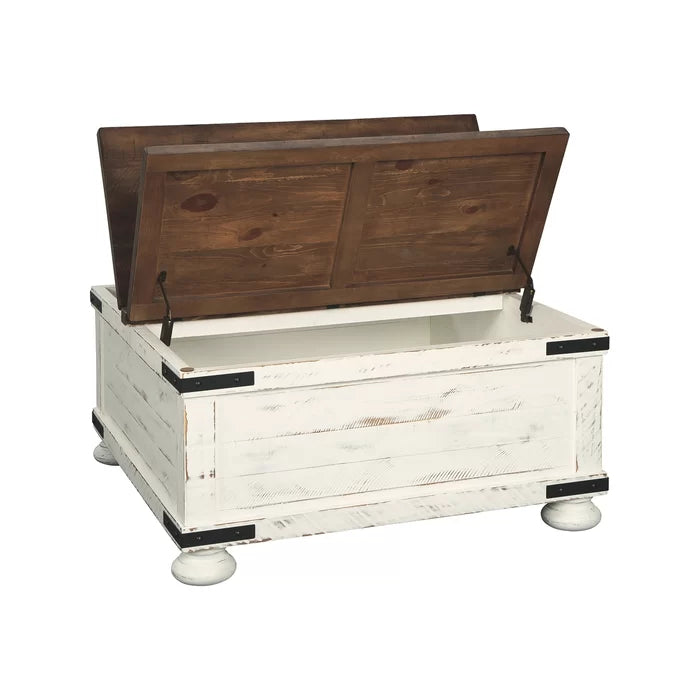 Coffee Table with Storage Rustic Farmhouse Heavy Distressing Solid Manufactured Wood