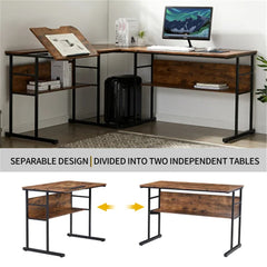 Brown/Black L-Shape Table 4 Different Positions from Flat to 90°Degree Manufactured Wood