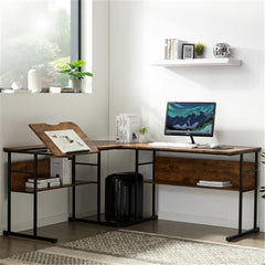 Brown/Black L-Shape Table 4 Different Positions from Flat to 90°Degree Manufactured Wood