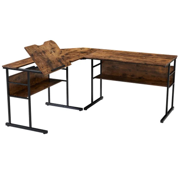 Brown/Black L-Shape Table 4 Different Positions from Flat to 90°Degree Manufactured Wood