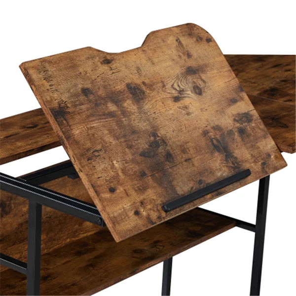Brown/Black L-Shape Table 4 Different Positions from Flat to 90°Degree Manufactured Wood