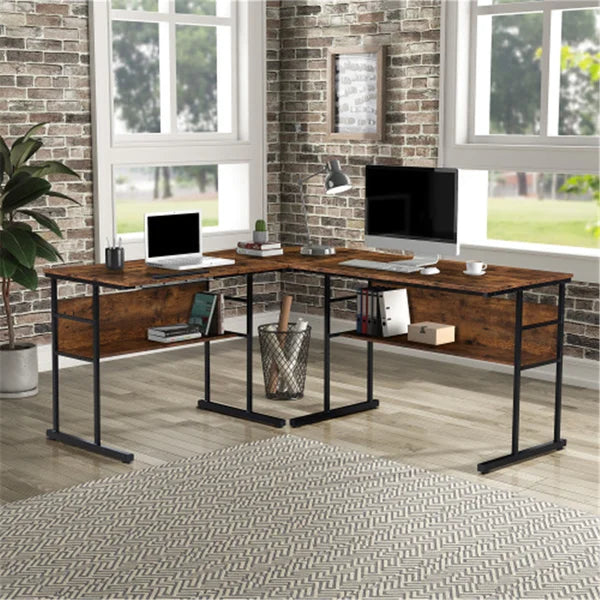 Brown/Black L-Shape Table 4 Different Positions from Flat to 90°Degree Manufactured Wood
