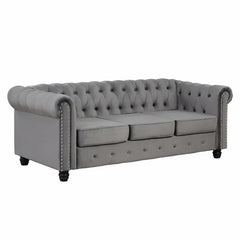 Gray Velvet Etienne 82'' Velvet Rolled Arm Chesterfield Sofa Designed with the Traditional