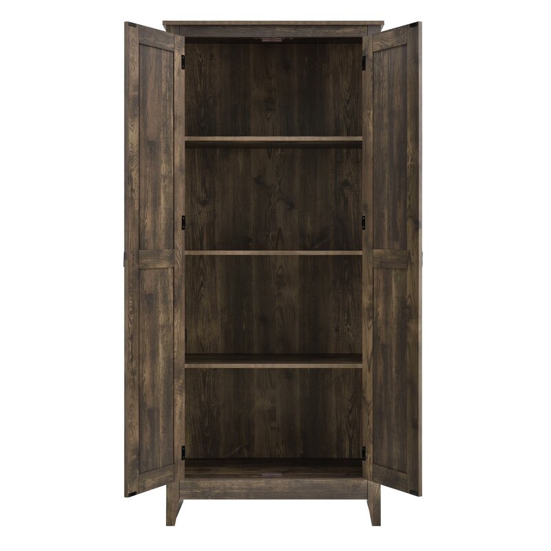 Rustic Brown 31.5'' Wide 4 - Shelf Storage Cabinet Four Shelves for Storage Two Are Adjustable Perfect for Organize