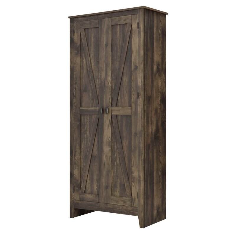 Rustic Brown 31.5'' Wide 4 - Shelf Storage Cabinet Four Shelves for Storage Two Are Adjustable Perfect for Organize