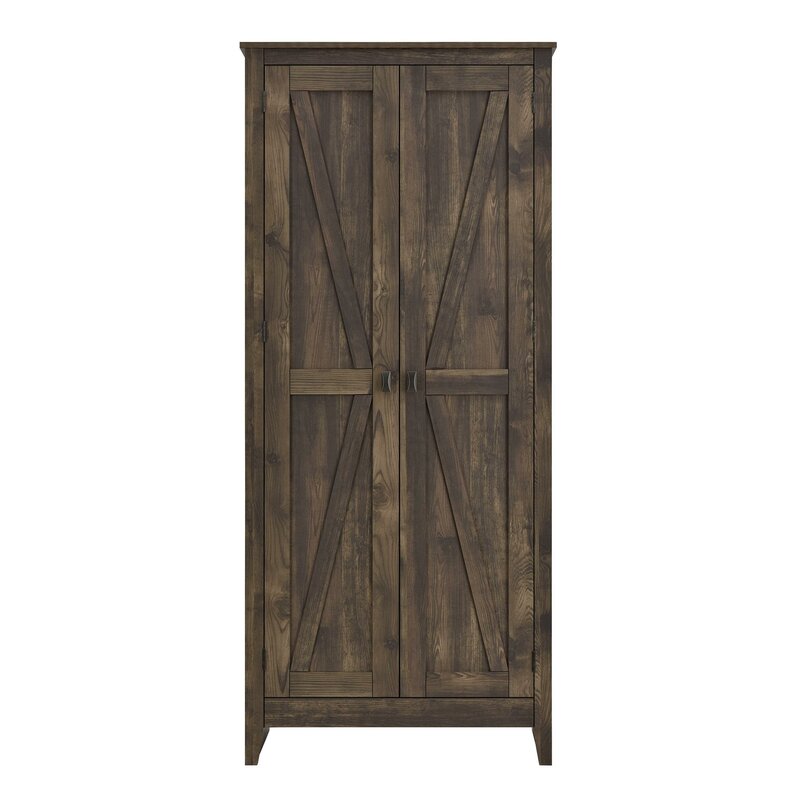 Rustic Brown 31.5'' Wide 4 - Shelf Storage Cabinet Four Shelves for Storage Two Are Adjustable Perfect for Organize