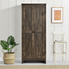 Rustic Brown 31.5'' Wide 4 - Shelf Storage Cabinet Four Shelves for Storage Two Are Adjustable Perfect for Organize