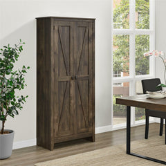 Rustic Brown 31.5'' Wide 4 - Shelf Storage Cabinet Four Shelves for Storage Two Are Adjustable Perfect for Organize