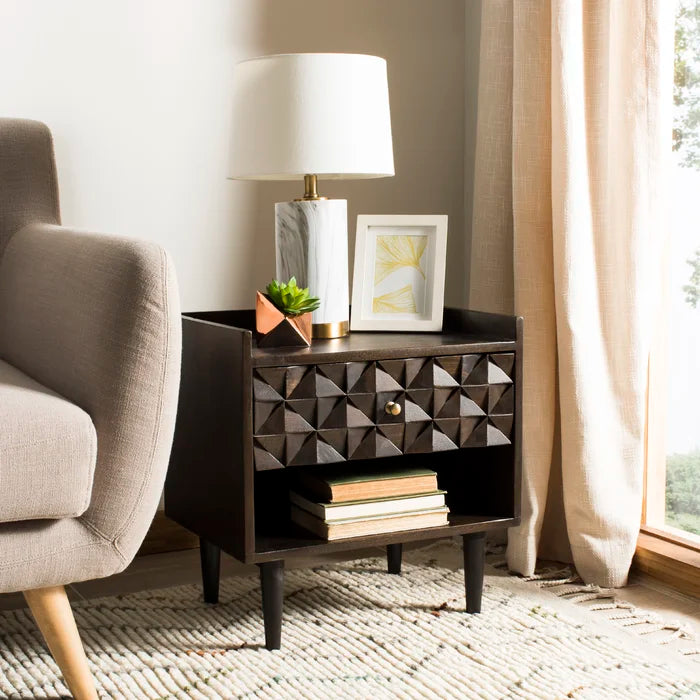 Walnut Eudy 20'' Tall 1 - Drawer Solid Wood Nightstand