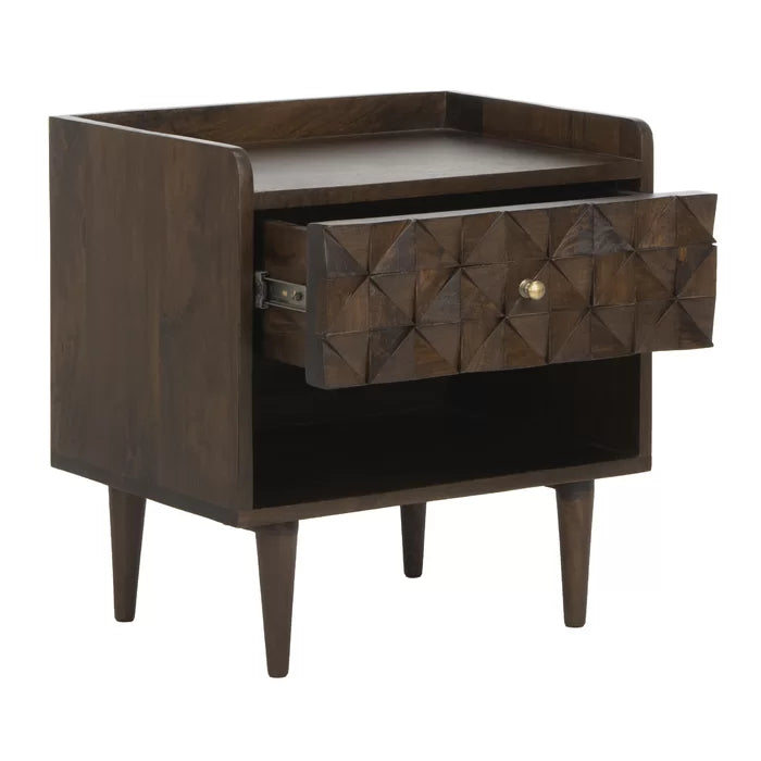 Walnut Eudy 20'' Tall 1 - Drawer Solid Wood Nightstand