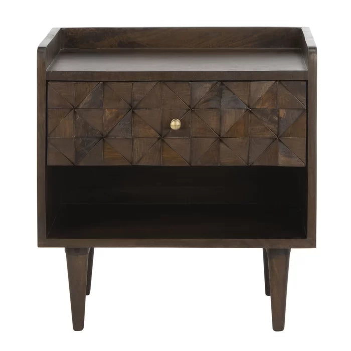 Walnut Eudy 20'' Tall 1 - Drawer Solid Wood Nightstand