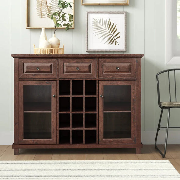 Mahogany Eugene 47.64'' Wide 3 Drawer Server Adjustable Shelves 12-Bottle Wine Rack
