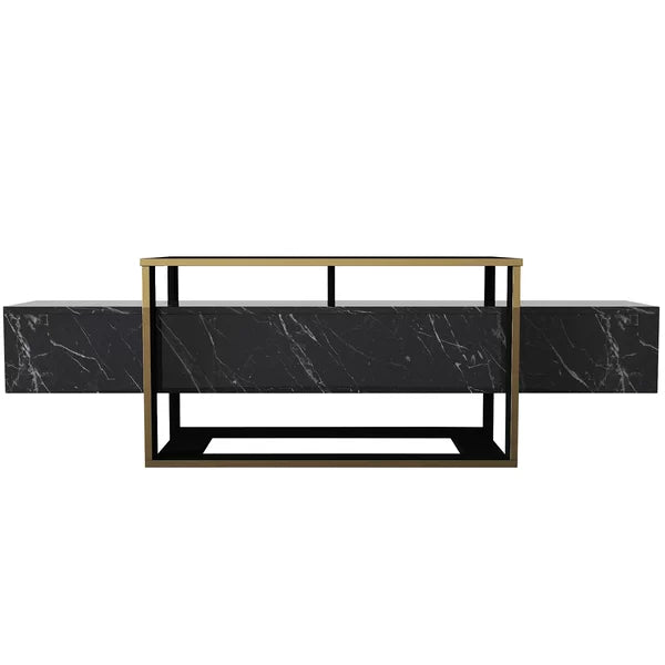 Black/Gold TV Stand for TVs up to 70" Faux-Marble Finish Manufactured Wood