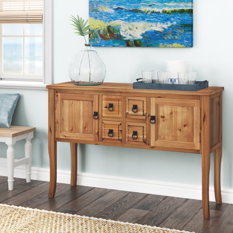 47.2'' Wide 4 Drawer Fir Solid Wood Server Sideboard Brims with Vintage Charm Two Cabinet Doors and Four Petite Drawers