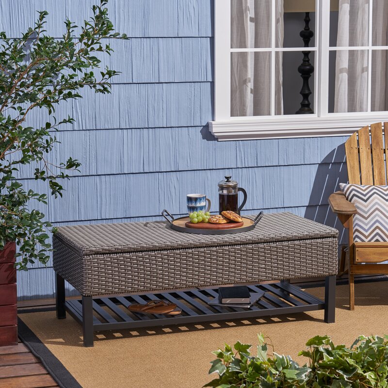 Wicker Storage Bench Perfect Poolside or Any Other Outdoor Area that Would Benefit from A Bit of Extra Storage