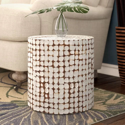 White 16'' Tall Drum End Table Contemporary End Table Solid Manufactured Wood