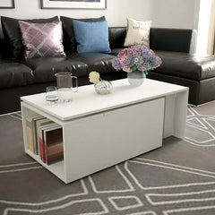 White Extendable Block Coffee Table with Storage Elegant and Fashionable Design Style