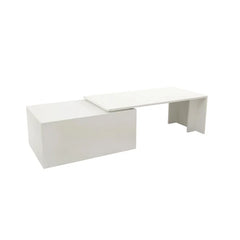 White Extendable Block Coffee Table with Storage Elegant and Fashionable Design Style