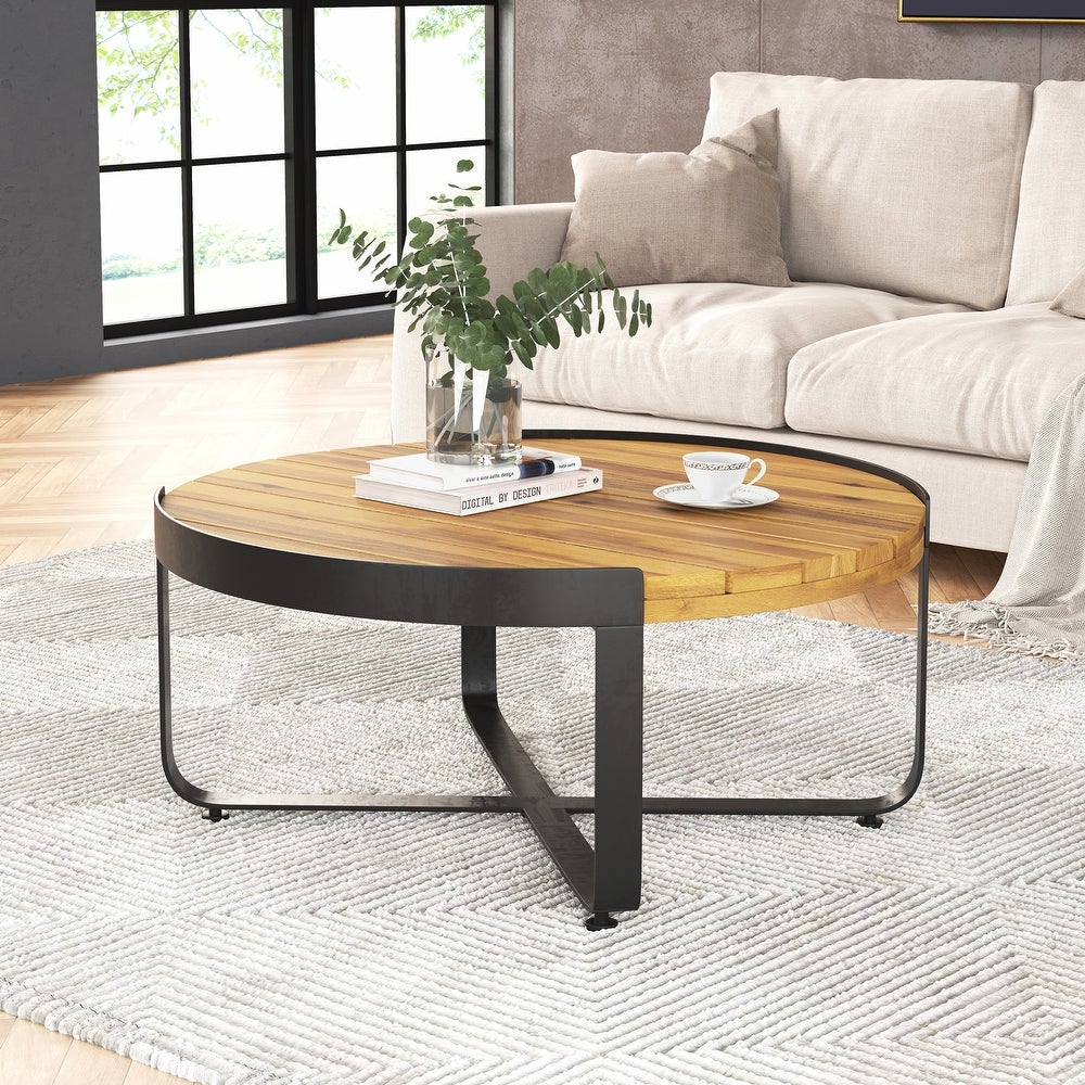 Modern Industrial Acacia Wood Coffee Table addition to your backyard or patio space