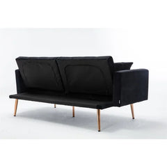 Black Ezeqiel Twin 68.1'' Wide Velvet Tufted Back Convertible Sofa Indoor Design