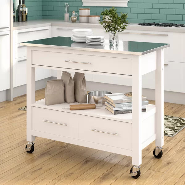 Fairweather 44'' Wide Rolling Kitchen Island with Stainless Steel Top
