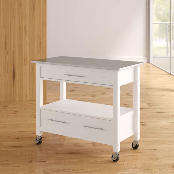 Fairweather 44'' Wide Rolling Kitchen Island with Stainless Steel Top