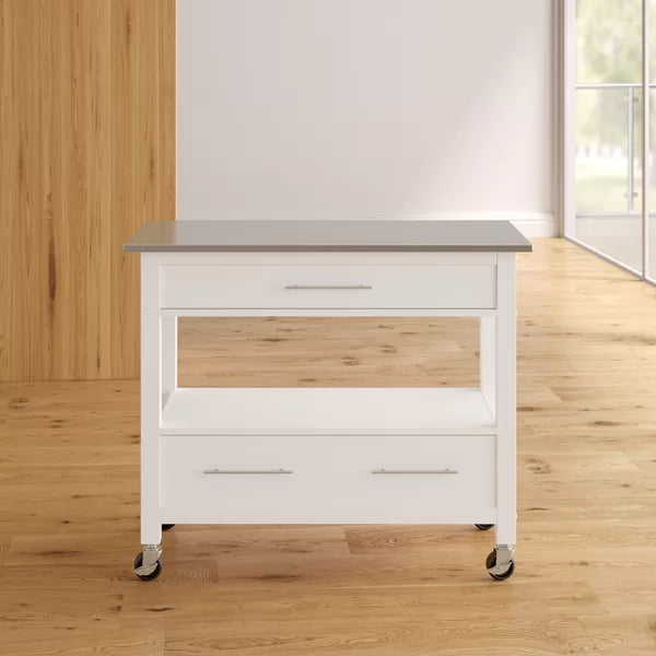 Fairweather 44'' Wide Rolling Kitchen Island with Stainless Steel Top