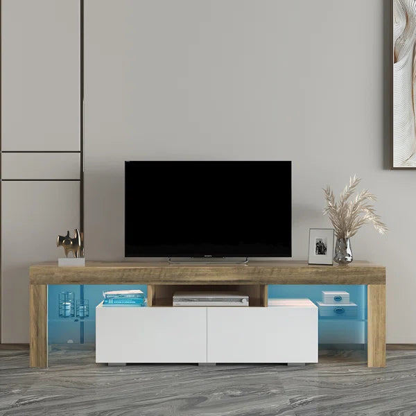Oak/White Fallis TV Stand for TVs up to 65" Cable Management 16-Color LED Lights