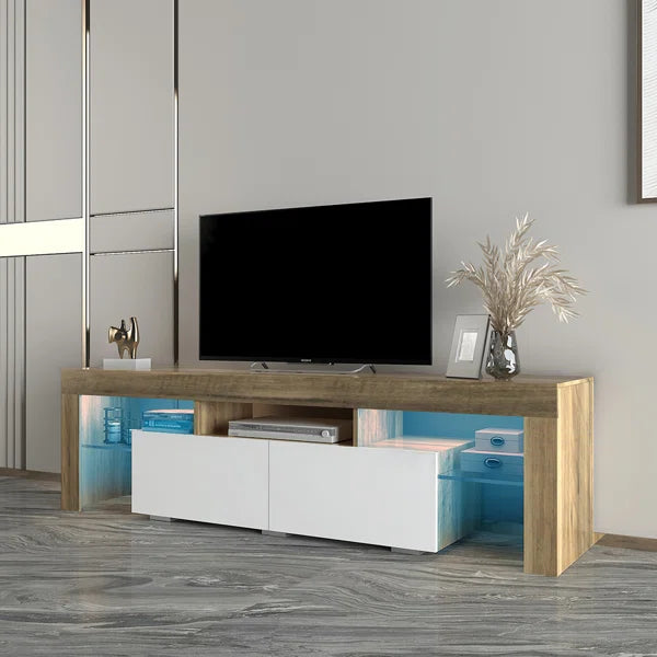 Oak/White Fallis TV Stand for TVs up to 65" Cable Management 16-Color LED Lights