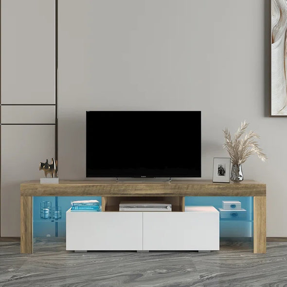 Solid Wood Oak/White Fallis LED lights TV Stand for TVs up to 65" 16-Color LED Lights
