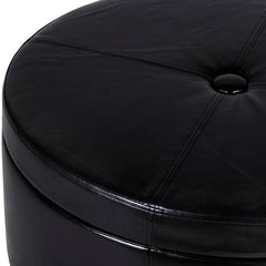 Faulk 31.75'' Wide Faux Leather Tufted Round Storage Ottoman with Storage