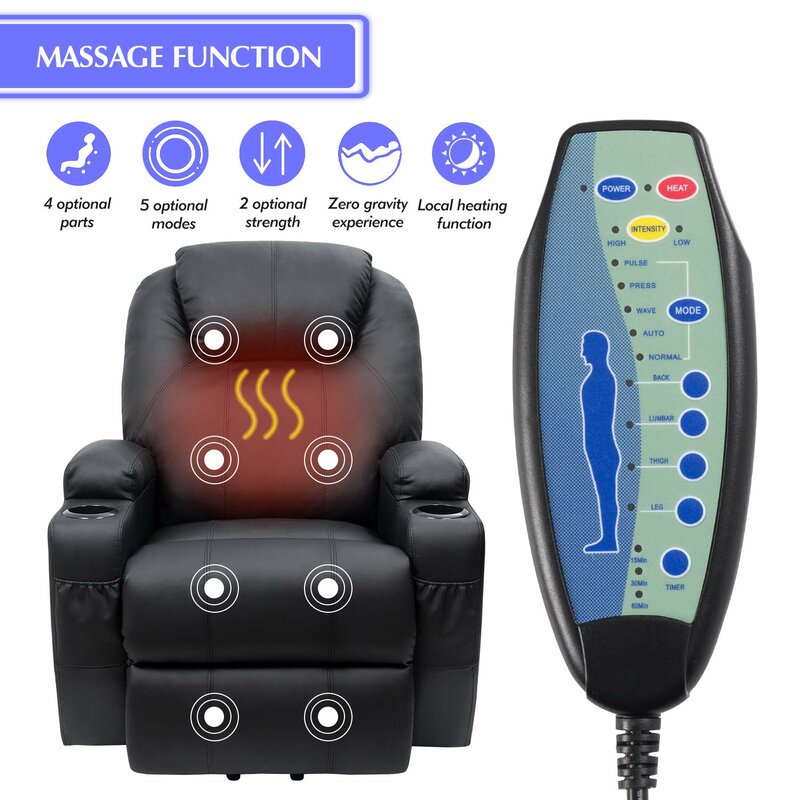 Faux Leather Heated Massage Chair Upgrade your Living Room Experience with this Power Reclining Full-Body Massage Chair