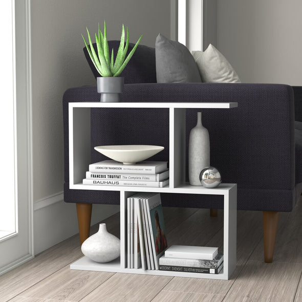 White Fazio 23'' Tall Floor Shelf End Table Modern Style to your Living Room