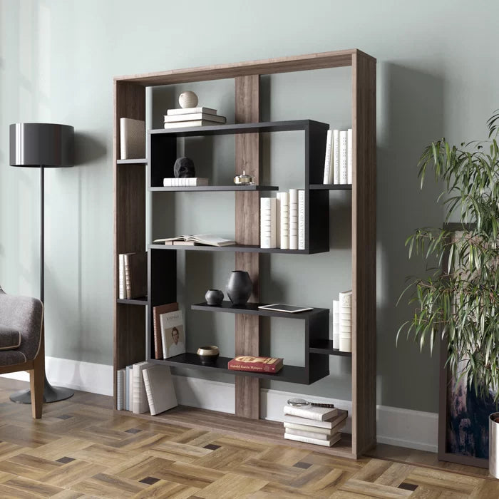 Walnut Fembra 61.4'' H x 47.2'' W Geometric Bookcase More Sturdy and Safe