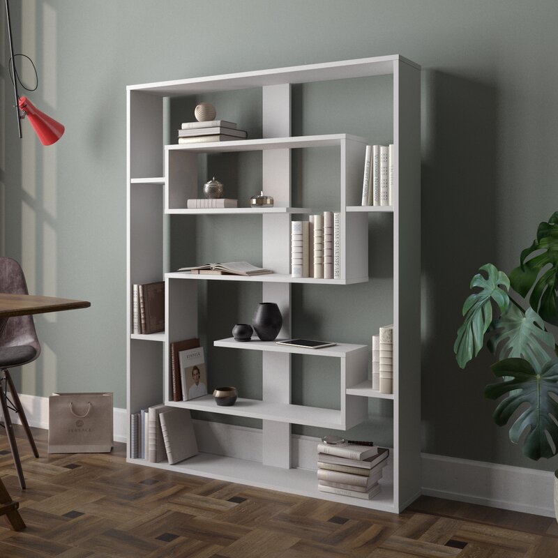 White Fembra 61.4'' H x 47.2'' W Geometric Bookcase