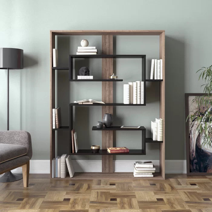 Walnut Fembra 61.4'' H x 47.2'' W Geometric Bookcase More Sturdy and Safe