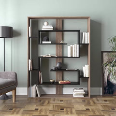 Walnut Fembra 61.4'' H x 47.2'' W Geometric Bookcase Design