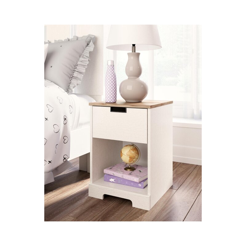 Fenley 22.09'' Tall 1 Drawer Nightstand in White Warm Brown